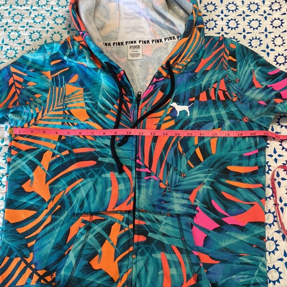 VS PINK Women's Orange and Teal Tropical Print Hoodie jacket M - Picture 8 of 10